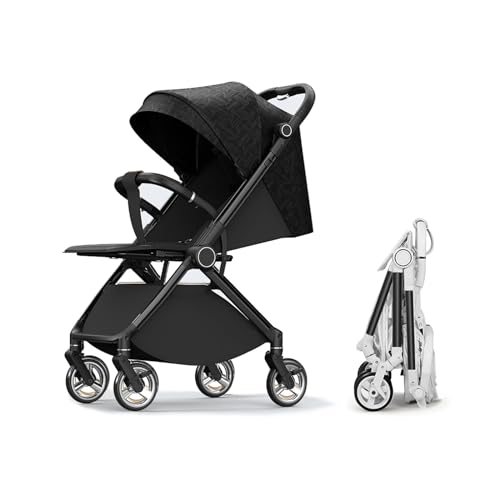 2 in1 Baby Stroller,High Landscape Plating Infant Stroller,Reversible Bassinet Stroller,Adjustable Backrest Canopy,Foldable Aluminum Alloy Anti-Shock Stroller for Newborn (Black)