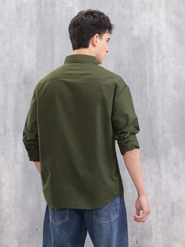 Image of WROGN Men's Pure Cotton Shirt | Solid | Oversized Fit