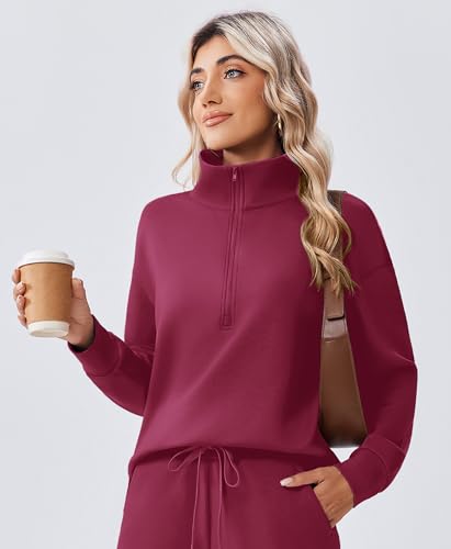 Image of PINSPARK 2 Piece Sets for Women 1 /2 Zip Sweatsuit Loose Fit Sweatshirt Straight Leg Pants 2026 Matching Outfit Fall Tracksuit