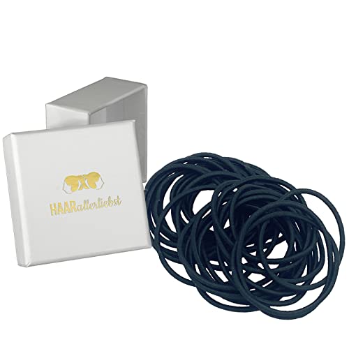 HAARallerliebst Coleteros finos (30 unidades, negro, 1,5 mm de grosor), incluye caja para almacenamiento (1,5 mm, negro; color de la caja: blanco)
