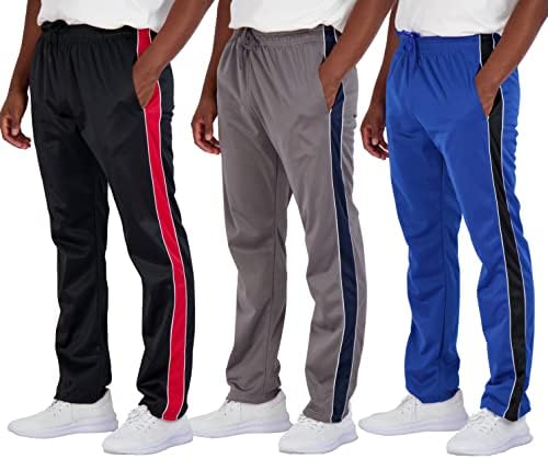 Real Essentials 3 Pack: Men’s Active Athletic Casual Tricot Open Bottom Sweatpants with Pockets