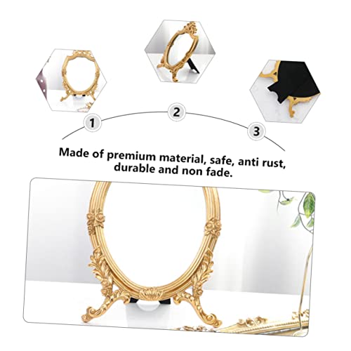 NOLITOY 1個 エンボス化粧鏡 makeup cosmetic standing mirror オフィスデスクの装飾 拡大化粧鏡 レトロな鏡 レトロなスタイルのミラー 樹脂 Golden [4]