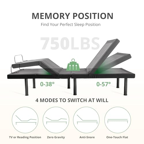 Image of Queen Adjustable Bed Base Frame and 10 inch Green Tea Memory Foam Mattress, Electric Bed Base Wireless Remote, Zero Gravity, Head & Foot Incline, Anti-Snore,Memory Pre-Sets