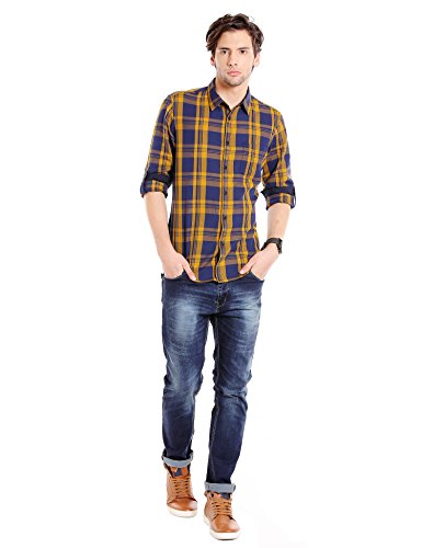 Image of Dennis Lingo Men's Cotton Checkered Slim Fit Casual Shirt with Pocket, Full Sleeve Shirt for Formal & Casual Wear