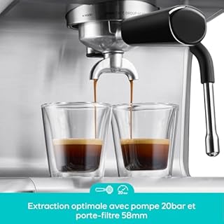 CASABREWS Machine à café Expresso avec Température réglable, 20Bars de Pression Machine Expresso avec Écran LCD, Cafetière Expresso Pour Café Moulu, Machine à Espresso et Cappuccino, Réservoir de 2.2L