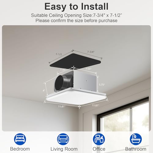 Zomagas Bathroom Exhaust Fan, 110 CFM 1.0 Sone Quiet Bathroom Fan, Ceiling Mount Ventilation Fan for Home/Office/Hotel, 26W Energy-Saving, Square, White by Zomagas - Image 2