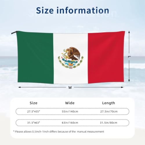 Toalla de secado rápido para playa y piscina con estampado grande de México 3