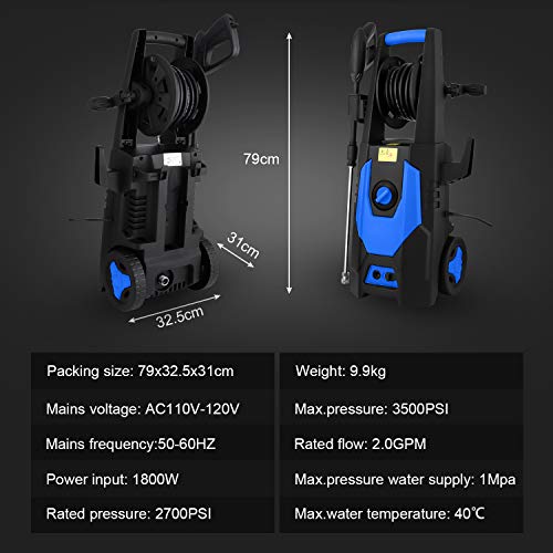 mrliance 3600PSI Electric Pressure Washer 2.4GPM Power Washer 1800W High Pressure Washer Cleaner Machine with 4 Interchangeable Nozzle & Hose Reel, Best for Cleaning Patio, Garden,Yard,Vehicle(Blue) - Thumbnail 2