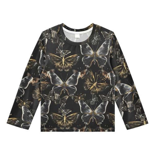 Golden Butterfly Black Boy's Rash Guard Swim Shirt Long Sleeve Sun Shirt for Kids Toddlers UPF50+ 3T