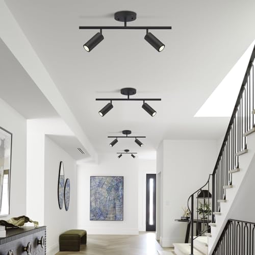 Image of KCO Lighting Modern 2 Light Track Lighting Kit Matte Black Track Lighting Fixtures Flush Mount Ceiling Spot Lights Indoor Adjustable Ceiling Spot Light for Bedroom Kitchen Living Room
