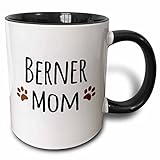 3dRose (mug_154073_4) Berner Mom - Bernese Mountain Dog - doggie by breed - brown muddy paw prints - doggy lover pet owner - Two Tone Black Mug, 11oz