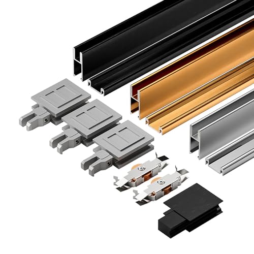 Générique Rail en Aluminium à Triple maillon for Porte coulissante en Verre de 5 mm avec kit de Rail Coulissant Silencieux for vitrines, bibliothèques et...