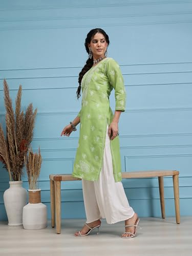 Image of Ada Hand Embroidered Lucknowi Chikankari Cotton Kurta for Women A133488