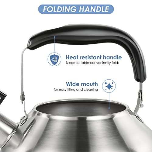 Koocovel Tea Kettle Stovetop,Food Grade Stainless Steel Tea Kettle,Camping Kettles For Boiling Water,Hot Water Fast To Boil (4.2Quart/4L) #TOP6