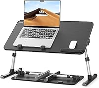 Laptop Desk Table, SAIJI Adjustable Laptop Stand, Breafast Tray, 5 Heights, 4 angles, Stable folding Table for Bed Sofa Desk, Fit up to 17'' Laptop (60*33cm Black)