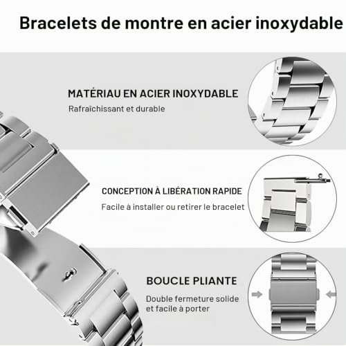 Nizonlaie Bracelet de Montre en Métal Bracelet Acier Inoxydable 14mm 16mm 18mm 20mm 22mm 24mm Dégagement Rapide Bracelets de Montres Intelligent Remplacement à pour Homme et Femme – vue 5