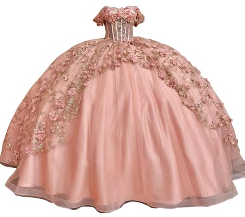 Off Shoulder 3D Floral Quinceanera Dresses Ball Gown Puffy Princess Sweet 16 Dress