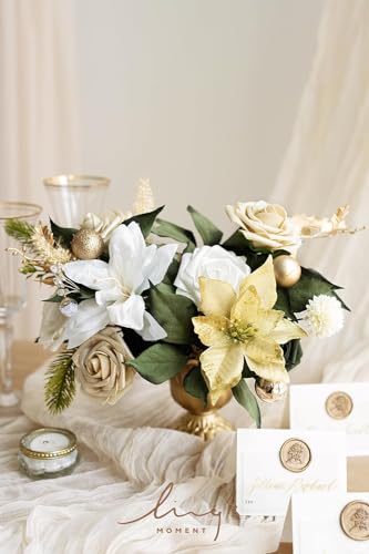 Ling's moment Artificial Flowers 25Pcs Champagne Gold Roses Decor w/Stems, 3" Real Touch DIY Foam Floral for Wedding Bouquet/Centerpieces, Outdoors Party Backdrop, Room/Table, Christmas Decor - Thumbnail 5