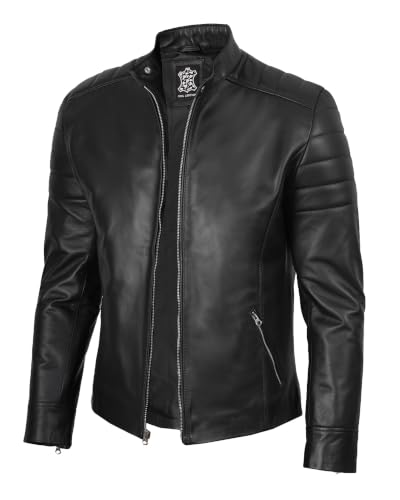 Image of Blingsoul Stylish Black & Brown Cafe Racer Leather Jacket For Men - Real Lambskin Leather Motorcycle Jacket Mens