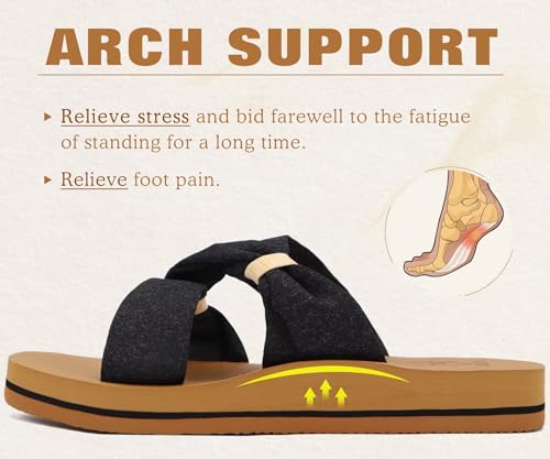 Image of KuaiLu Womens Dressy Bow Sandals Arch Support Yoga Foam Cushion Comfortable Walking Slides Open Toe Summer Beach Indoor Outdoor Slippers