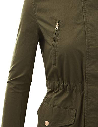 FASHION BOOMY Women's Zip Up Safari Military Anorak Jacket with Hood Drawstring - Regular and Plus Sizes Medium H-11-OLIVE - Thumbnail 4
