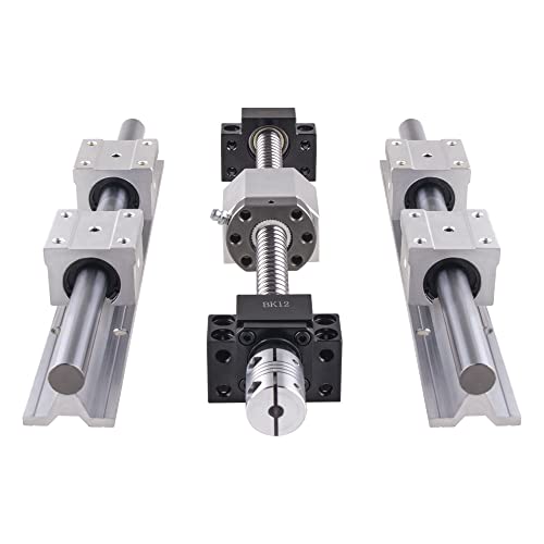 ANWOKIT 2PCS SBR20 300mm Linear Guide Slide Rail Shaft with SBR20UU Bearing Block+SFU1605 Ball Screw Set 250mm Stainless Steel Ball Screw with 6.35*10mm Coupling, BK/BF12 Support, DSG16H Nut Housing