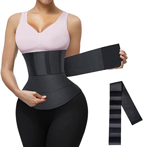 CAJOSO Waist Trainer for Women Snatch Me Up Wrap Bandage Adjust your Snatch Waist Trimmer Tummy Sweat Wraps Belt for Women Belly Body Shaper Compression Wrap Black