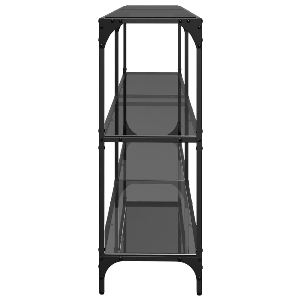 Konsolentisch Mit Glasplatte Schwarz 194,5x30x81 cm Stahl | Edelstahlgestell, Pflegeleicht, Schmutzabweisend, Modernes Design, Inklusive Wandhalterung