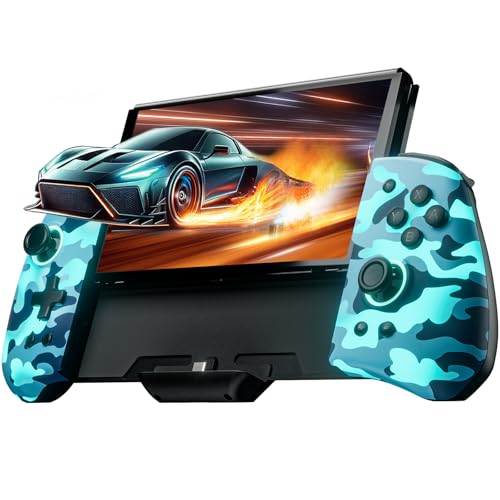 PALPOW Mando luminoso Switch – Compatible con Switch/OLED, diseño ergonómico Luminpad, Joypad integrado, Turbo, Mapping, 7 colores LED – Camuflaje Azul
