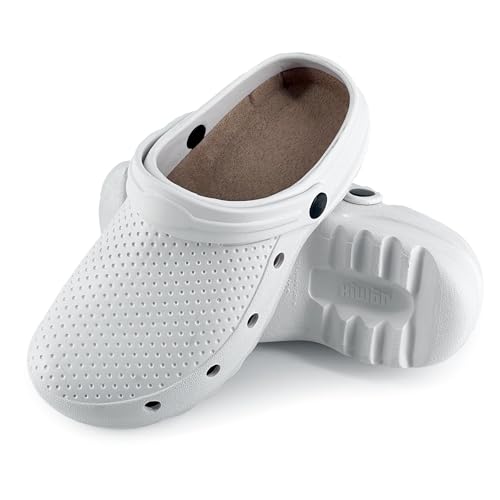 JOMIX Herren Clogs Krankenhaus Küche Arbeitsclogs Anti-Rutsch Gummi Arbeitsschuhe Gartenschuhe (Weiß, 42/43 EU)
