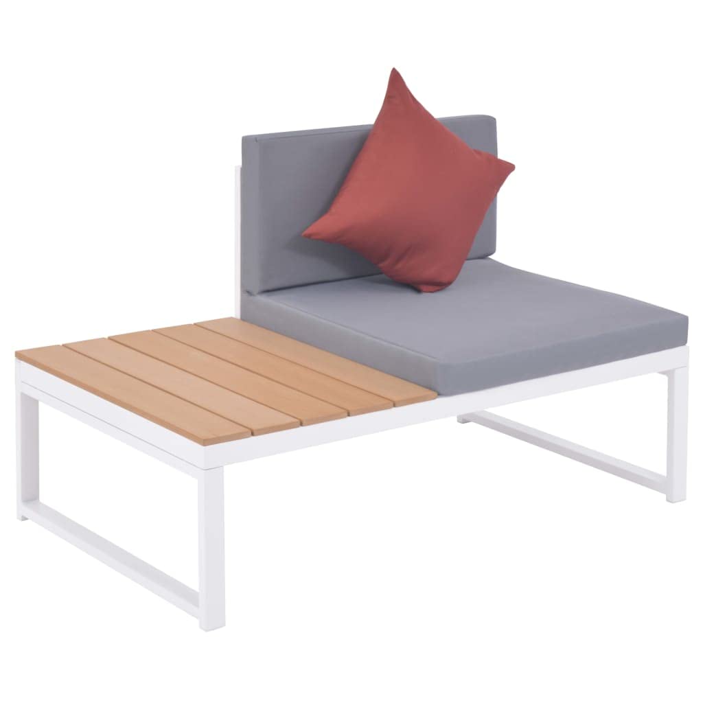 5-częściowy zestaw wypoczynkowy ogrodowy z nakładkami, aluminium i WPC, 2-osobowa sofa, narożnik, stolik kawowy, leżak do opalania, zestaw mebli ogrodowych na balkon, do wypoczynku i na