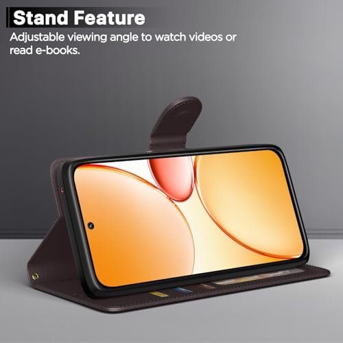 Image of Amazon Basics Flip Cover for Realme Narzo 90X 5G / Realme C85 5G / Realme 15X 5G Leather Finish | Wallet Stand and Shock Proof | Inside TPU with Card Pockets | Complete Protection Flip Case (Coffee)