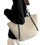 Gyios Bolsas De Playa Nueva Bolsa De Paja De Gran Capacidad para Mujeres - Bolso De Playa Tejido, Bolso De Hombro Y Bolsa Grande-Beige