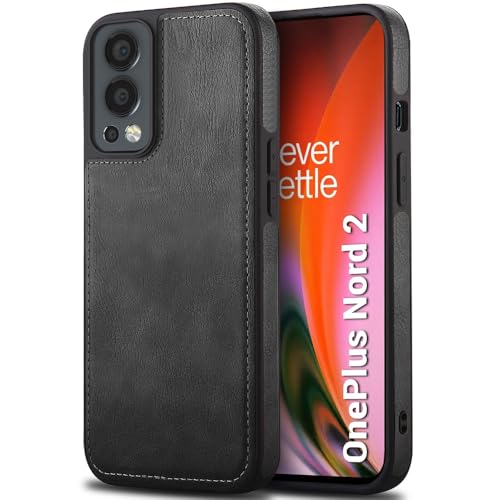 Image of TheGiftKart Genuine Leather Finish Back Cover for OnePlus Nord 2 5G / OnePlus Nord 2 Pac-Man Edition | Shockproof Design | Camera & Screen Protection | Stunning Minimalist Design Back Case (Black)