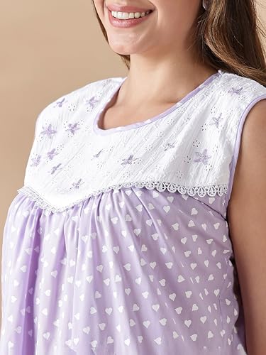 Image of 9shines Label Cotton Sleeveless Nighty | All Over Print Maxi Night wear for Women | Full Length Night Gown Night Dress for Women Stylish (Cotton Sleeveless 25)