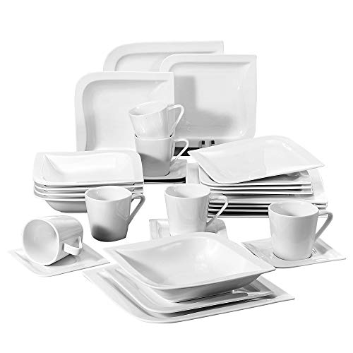 MALACASA, Series Joesfa, Vajillas de Porcelana, 30 Piezas, Juego de Café, con 6 Tazas, 6 Platos Llanos, 6 Platos, 6…