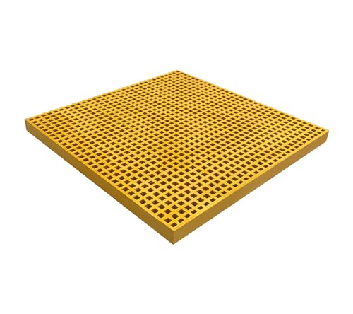 NATOTELA GFK-Gitterrost 615x615 mm MW: 19/19 mm Abflussrost Einlaufrost Trittrost Glasfasergitter Elektrisch Isolierend Chemikalienbeständig Leicht Industrieanlagen Entwässerung Laufstege Gelb