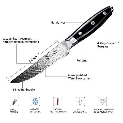 TUO Serrated Steak Set 5” Professional Kitchen Steak Knives Set of 4