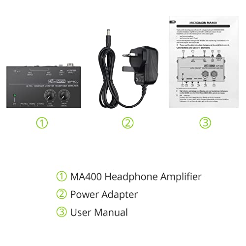 LiNKFOR MA400 Headphone Amplifier for XLR Microphone & Audio Signal with Volume Controls, 6.35mm & 3.5mm Headphone Outputs, Portable with 12V Power Supply - Thumbnail 6