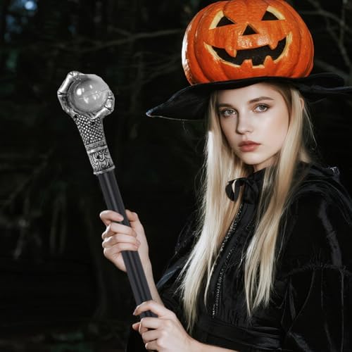 Image of GORGECRAFT 103.9cm Dragon Claw Cane Egyptian Staff Scepter Detachable Vintage Walking Sticks with Antique Silver Claw Head Plastic Cosplay Wand for Witches Wizards Halloween Dress Up Party Accessories