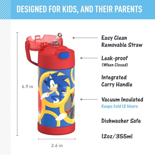 Image of THERMOS FUNTAINER Water Bottle with Straw - 12 Ounce - Kids Stainless Steel Vacuum Insulated Water Bottle with Lid, Sonic the Hedgehog