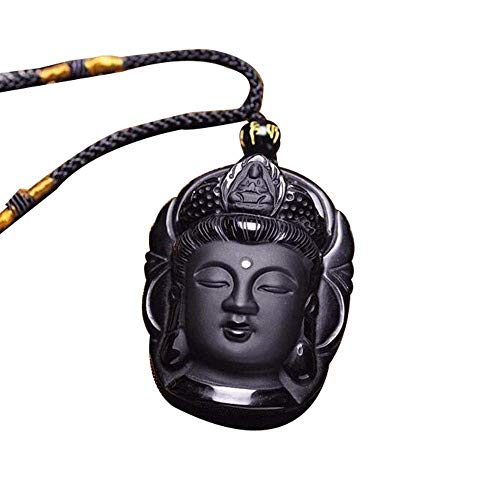 HYLH Perlenvorhang natürlicher Obsidian umgeladen Peeling Buddha Kopf Anhänger schwarz Cover