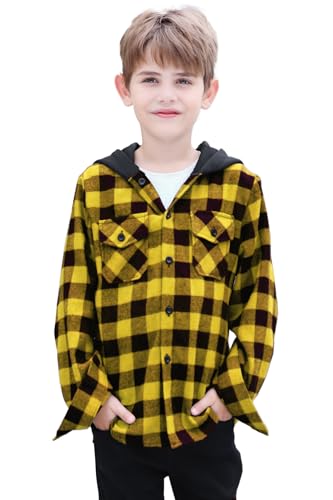 DAIMIDY Boy's Button Down Plaid Flannel Shirt Long Sleeve Hoodie Jacket3