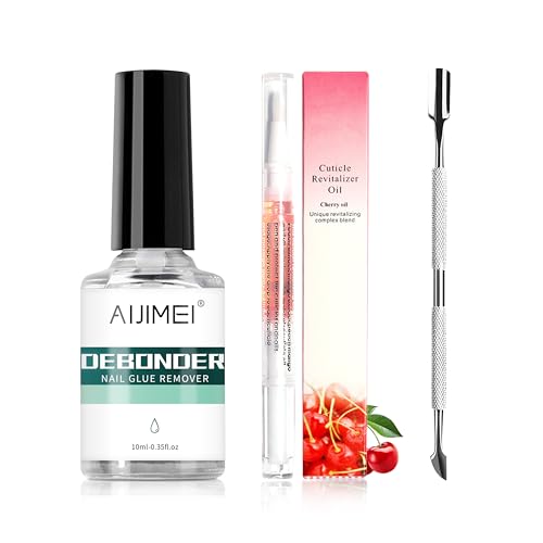 Aijimei Debonder Nail Glue Remover 10ml/0.35fl.oz with Cuticle Revitalizer Oil Cuticle Pusher, Professional Manicure System for Nails