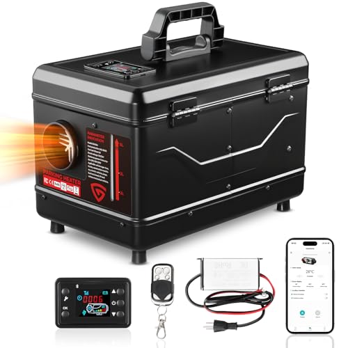 GEARLASSO 12V/24V/110V 8KW Diesel Heater All-in-One Air Diesel Parking Heater with APP Remote Control and Charger LCD Screen Suitable for Home Shop Garage RV Trailer Boat, Black