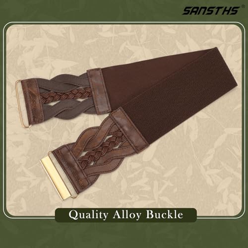SANSTHS Vintage Stretchy Belt for Women, Womens Wide Elastic Belts for Dresses Coats, Fashion Womens Belts with Gold Buckle