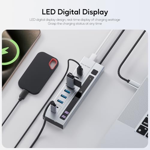 Image of 9-in-1 USB 3.2 Data Hub, Power Adapter NOT Included, Powered USB C Hub with 3 x USB-C 10Gbps, 4 x USB-A 5Gbps and 2 x 24 /45W USB-C PD Charging Ports USB Hub
