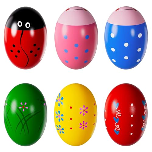 Image of Easter Basket Stuffers, 6Pcs Prefilled Easter Eggs, Wooden Percussion Musical Egg Shakers, Montessori Toy Essentials Maracas Musical Instruments for Toddlers Teens Kids Boys Girls Babies