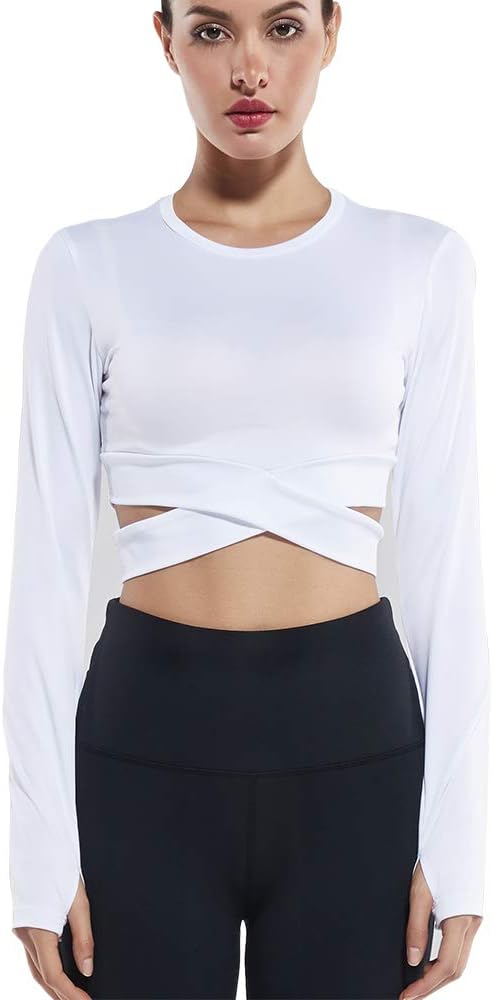 CampeakWomen's Athletic Lounge Shirt Long Sleeve Workout Yoga Dry Fitness Crop Top (White S)