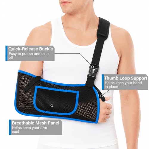 Image of Mesh Shower Arm Sling Shoulder Immobilizer for Shoulder Surgery Recovery | Quick-Dry Use, Shower Arm Sling, Breathable Mesh, Adjustable Strap, Left or Right Arm, Shoulder Elbow Wrist Support, Size XL